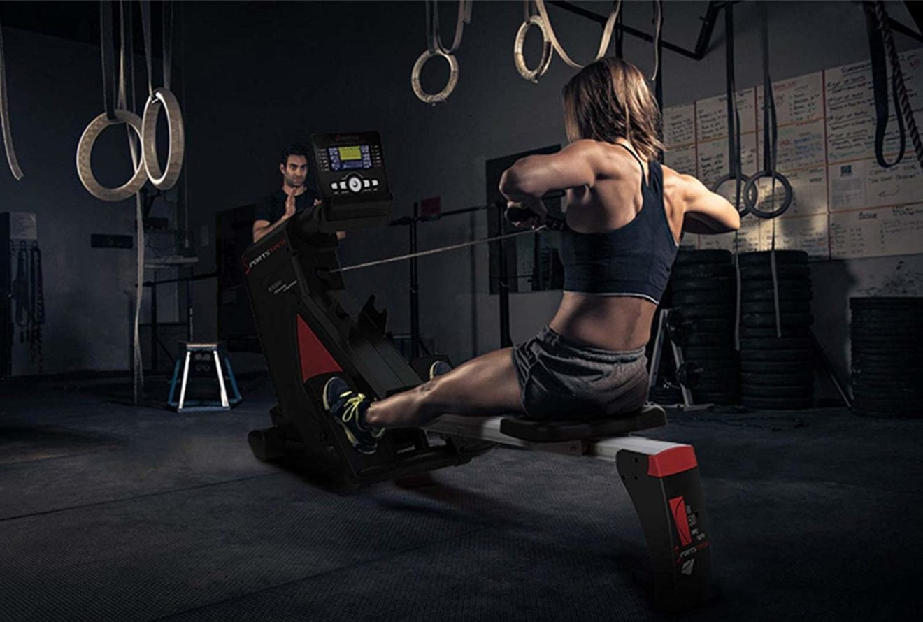 Rameur Sportstech RSX400 Pliable – Qualité Allemande, Appli Multi-joueurs, 8 Niveaux De Résistance, Cardiofréquencemètre Inclus